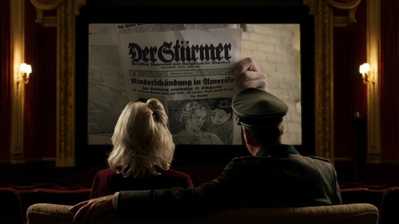 The two of them in a cinema, the film already playing on the screen in front of them